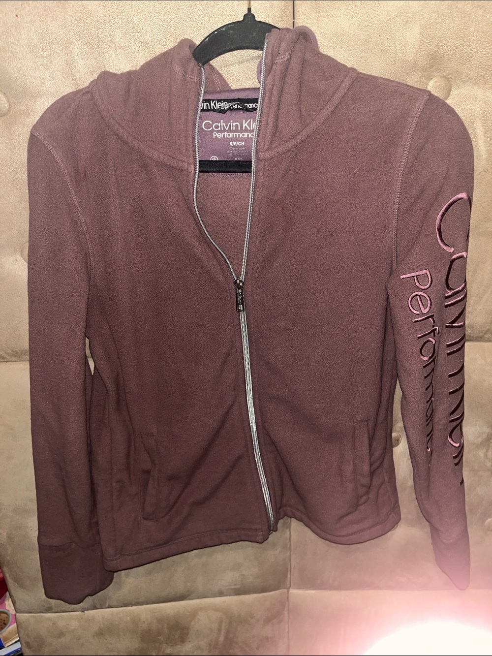 Calvin Klein Women's Mauve Zip Front Hoodie Jacket